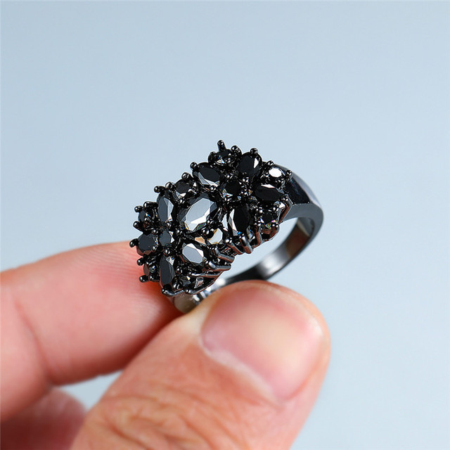 Duża czarna obrączka z owalnym kamieniem vintage dla kobiet, pierścionek obietnicy miłości - Wianko - 7