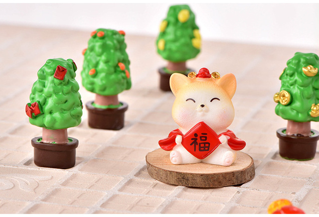 Nowy Rok Kot na Szczęście - Figurka Cartoon Model Zwierzęcia Drzewo żywiczne - Dekoracja Domu i Ogrodu miniaturowa bajkowa - Wianko - 5