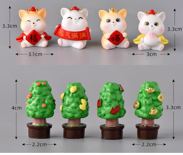 Nowy Rok Kot na Szczęście - Figurka Cartoon Model Zwierzęcia Drzewo żywiczne - Dekoracja Domu i Ogrodu miniaturowa bajkowa - Wianko - 2