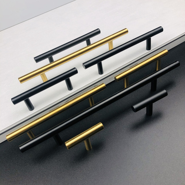 Czarne złoto szczotkowane proste gałki szafkowe ze stali nierdzewnej - Wianko - 1
