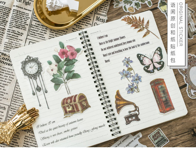 Naklejki Vintage Retro kwiaty grzyby kościół 60 sztuk/paczka do dziennika Scrapbooking dekoracyjne - Wianko - 1