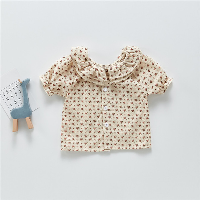 Dziewczęca koszula letnia z podwójną plisowaną warstwą - styl Vintage, bawełna lniana, dla niemowlaka i malucha (nadruk z różą) - Wianko - 3