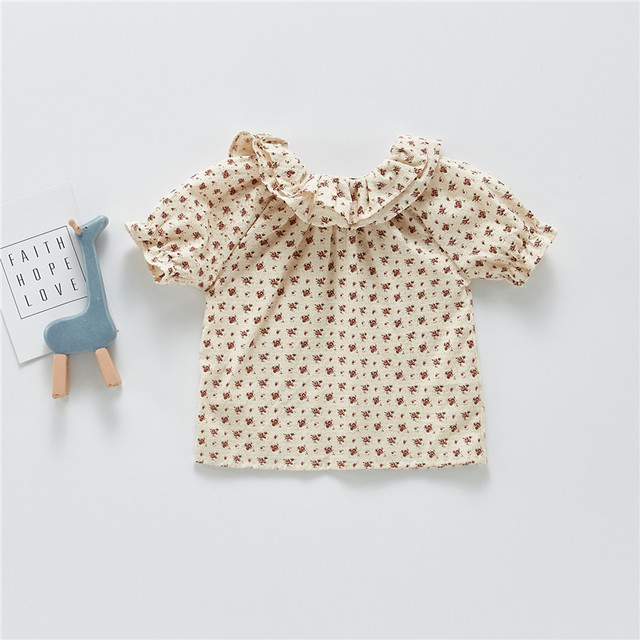 Dziewczęca koszula letnia z podwójną plisowaną warstwą - styl Vintage, bawełna lniana, dla niemowlaka i malucha (nadruk z różą) - Wianko - 4