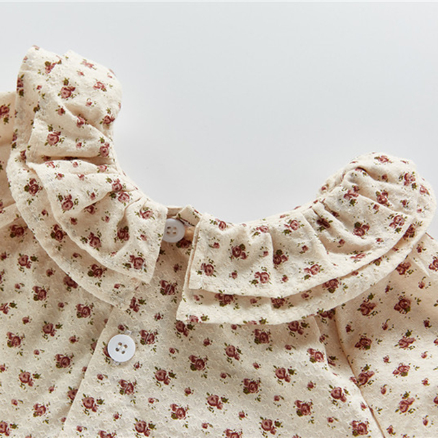 Dziewczęca koszula letnia z podwójną plisowaną warstwą - styl Vintage, bawełna lniana, dla niemowlaka i malucha (nadruk z różą) - Wianko - 7