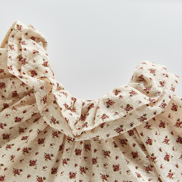 Dziewczęca koszula letnia z podwójną plisowaną warstwą - styl Vintage, bawełna lniana, dla niemowlaka i malucha (nadruk z różą) - Wianko - 9
