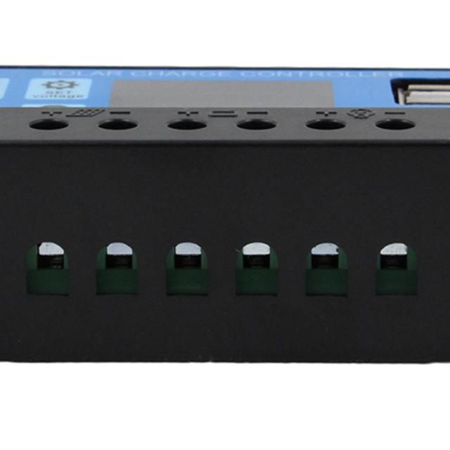 Regulator ładowania słonecznego PWM z wyświetlaczem LCD HD 12V/24V, z podwójnym wyjściem USB, ładowarką z panelem solarnym, 10A/20A/30A - Wianko - 10