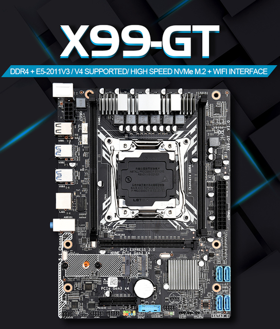 Płyta główna X99 GT obsługująca procesor Xeon E5 V3/V4, pamięć DDR4, gniazdo M-ATX, USB3.0, NVME M.2 i WIFI - Wianko - 1