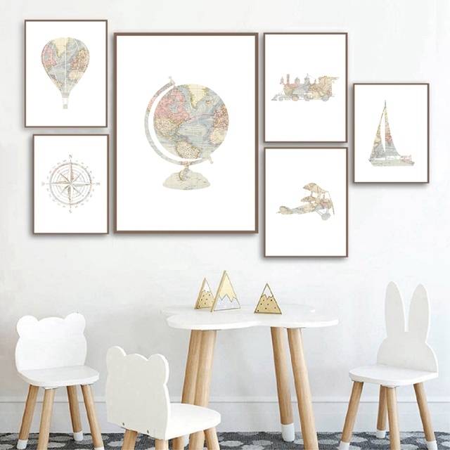 Globus z mapą świata - artystyczne płótno z motywem podróżniczym dla dzieci pokoju - Wianko - 3