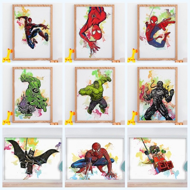 Obraz artystyczny z nadrukiem akwarelowym Avengers Marvel na płótnie - dekoracja ścienna do pokoju dziecięcego - Wianko - 3