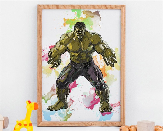 Obraz artystyczny z nadrukiem akwarelowym Avengers Marvel na płótnie - dekoracja ścienna do pokoju dziecięcego - Wianko - 6
