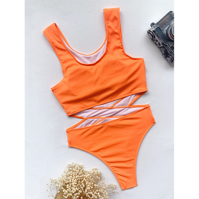 Nowy damski jednoczęściowy kostium kąpielowy 2021 - wysoki dekolt, seksowny strój w jednolitym kolorze z push-upem - Monokini Swim Lady - Wianko - 5