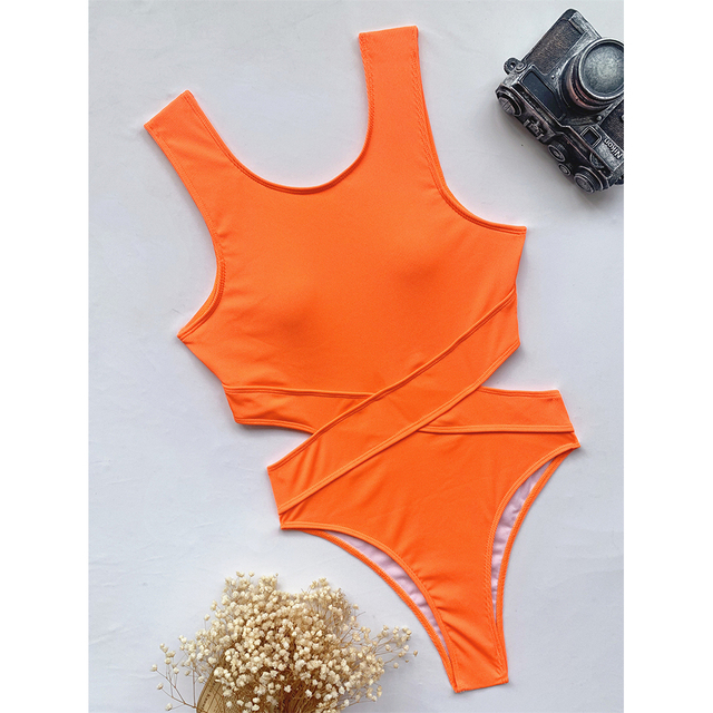 Nowy damski jednoczęściowy kostium kąpielowy 2021 - wysoki dekolt, seksowny strój w jednolitym kolorze z push-upem - Monokini Swim Lady - Wianko - 4
