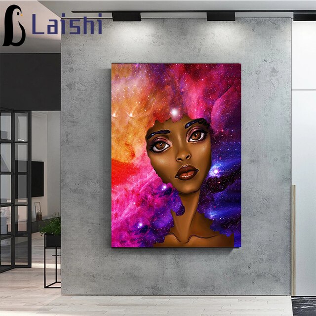 Diamentowy obraz fantasy z afrykańską kobietą - kwadratowy, ręcznie robiony, pełen kolorów - Wianko - 4