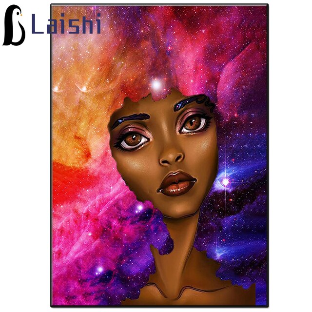Diamentowy obraz fantasy z afrykańską kobietą - kwadratowy, ręcznie robiony, pełen kolorów - Wianko - 2