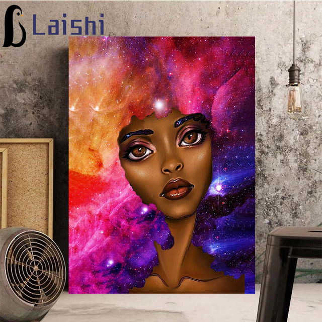 Diamentowy obraz fantasy z afrykańską kobietą - kwadratowy, ręcznie robiony, pełen kolorów - Wianko - 3