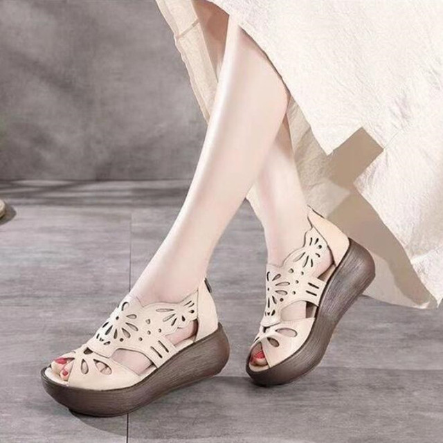 Damskie sandały skórzane z grubą podeszwą, retro styl, ręcznie wykonane (2021) - Wianko - 5