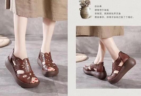 Damskie sandały skórzane z grubą podeszwą, retro styl, ręcznie wykonane (2021) - Wianko - 18