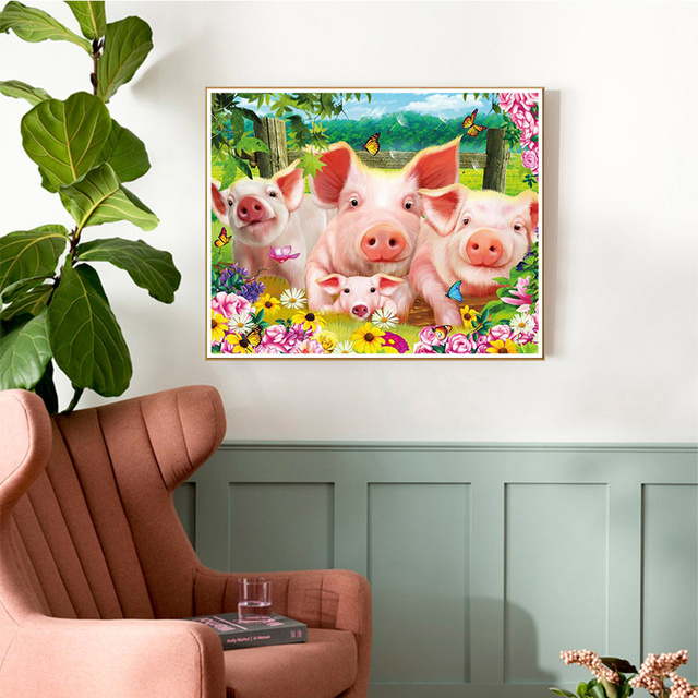 Dżetowy Obraz Zwierzęcia EverShine 5D Haft Diamentowy Świnia DIY Mozaika Kwadratowy Pełne Wiertło - Diamentowy Obraz Ścieg Krzyżykowy - Wianko - 2