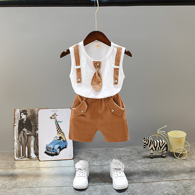 Nowy letni zestaw 0-4 lat Baby Boy Girl: garnitur z krótkim rękawem i sztruksowe szorty - Wianko - 4
