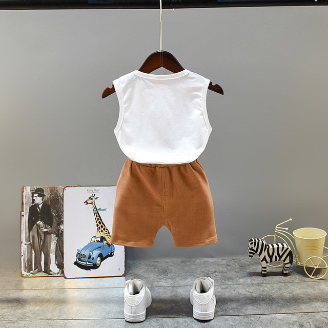 Nowy letni zestaw 0-4 lat Baby Boy Girl: garnitur z krótkim rękawem i sztruksowe szorty - Wianko - 5