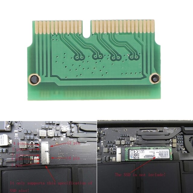 Adapter kart M Key M.2 PCI-e do interfejsu 12 + 16-pin AHCI SSD dla MacBook Air A1465 A1466 Apple Pro A1398 A1502 A1419 NGF - Wianko - 2