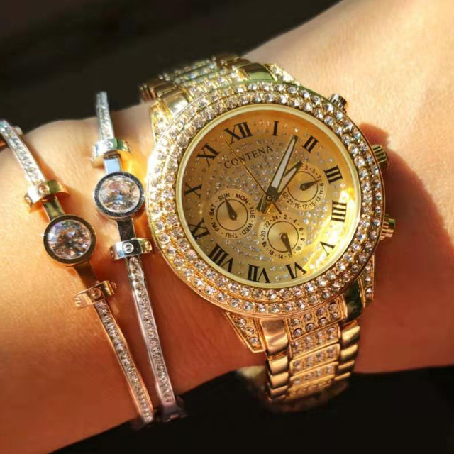 Srebrne luksusowe damskie zegarki z kryształami i diamentami Montre Femme Relogio Feminino 2021 - Wianko - 5