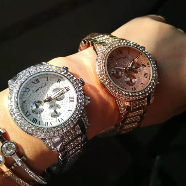 Srebrne luksusowe damskie zegarki z kryształami i diamentami Montre Femme Relogio Feminino 2021 - Wianko - 3