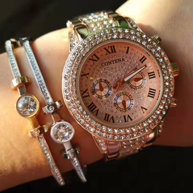 Srebrne luksusowe damskie zegarki z kryształami i diamentami Montre Femme Relogio Feminino 2021 - Wianko - 6