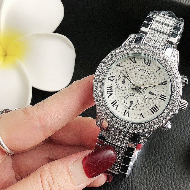Srebrne luksusowe damskie zegarki z kryształami i diamentami Montre Femme Relogio Feminino 2021 - Wianko - 10