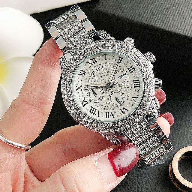 Srebrne luksusowe damskie zegarki z kryształami i diamentami Montre Femme Relogio Feminino 2021 - Wianko - 11
