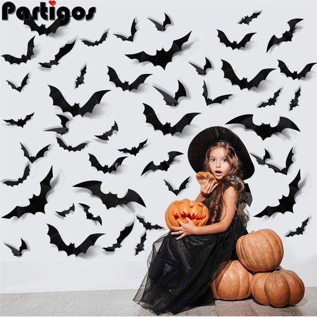 Zestaw 24 sztuk Halloween Dekoracje 3D Czarne PVC Bat, Duże Rozmiary, DIY, Straszne Decos, Idealne do Dekoracji Barów i Pokoi na Imprezy Halloween - Wianko - 1