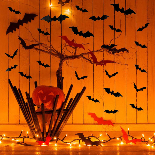 Zestaw 24 sztuk Halloween Dekoracje 3D Czarne PVC Bat, Duże Rozmiary, DIY, Straszne Decos, Idealne do Dekoracji Barów i Pokoi na Imprezy Halloween - Wianko - 3