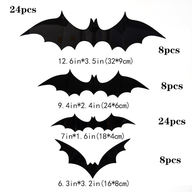 Zestaw 24 sztuk Halloween Dekoracje 3D Czarne PVC Bat, Duże Rozmiary, DIY, Straszne Decos, Idealne do Dekoracji Barów i Pokoi na Imprezy Halloween - Wianko - 7