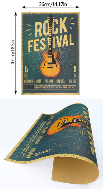 Naklejka ścienno-dekoracyjna Rock Festival - gitara, styl C/klasyczny, nostalgiczny, retro - 47x36cm - Wianko - 1