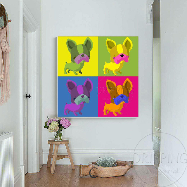 Ręcznie malowany obraz olejny buldog francuski - śmieszne, kolorowe psy do dekoracji ścian - Wianko - 5