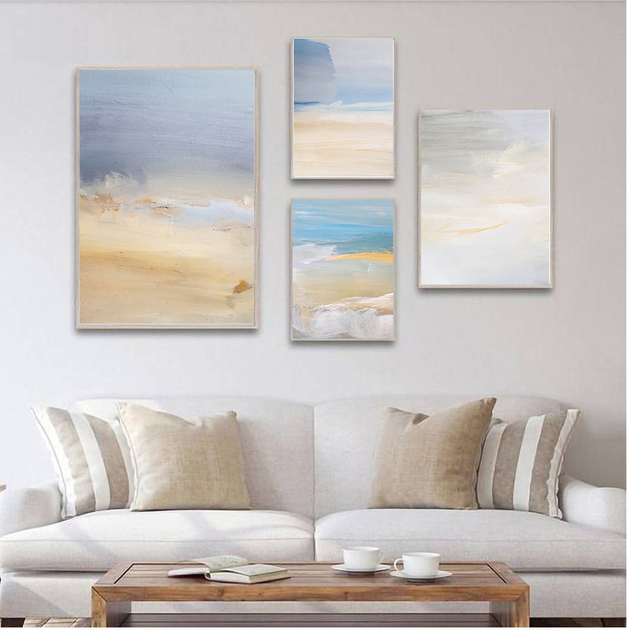 Obraz ścienny na płótnie - minimalistyczny, abstrakcyjny w niebiesko-szarym stylu Nordic z teksturami - do dekoracji wnętrz Living Room - Wianko - 6