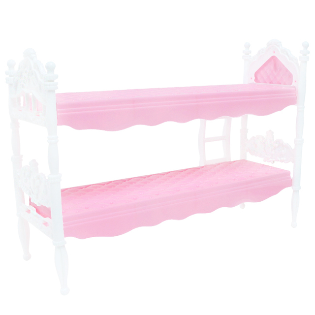 Zestaw domek dla lalek - różowe łóżko piętrowe, sypialnia księżniczki z podwójnym łóżkiem - meble i akcesoria dla lalek Barbie - idealny prezent dla dziewczynki - Wianko - 10
