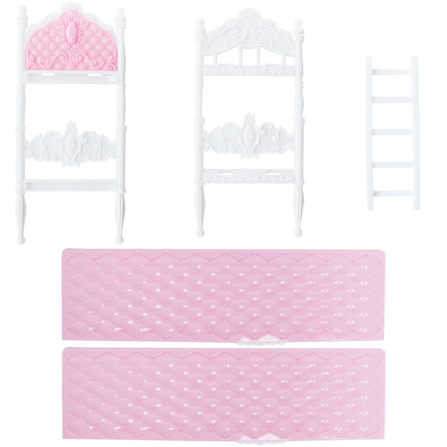 Zestaw domek dla lalek - różowe łóżko piętrowe, sypialnia księżniczki z podwójnym łóżkiem - meble i akcesoria dla lalek Barbie - idealny prezent dla dziewczynki - Wianko - 11
