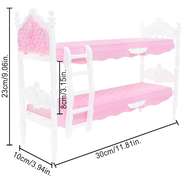 Zestaw domek dla lalek - różowe łóżko piętrowe, sypialnia księżniczki z podwójnym łóżkiem - meble i akcesoria dla lalek Barbie - idealny prezent dla dziewczynki - Wianko - 8