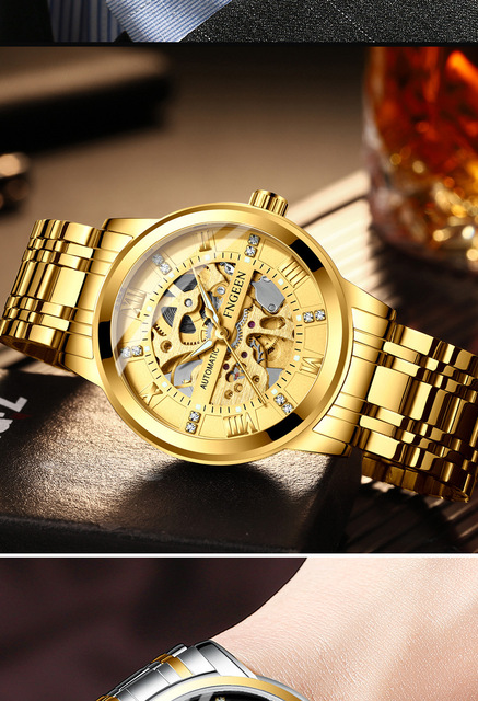 Zegarek męski FNGEEN automatyczny, wodoszczelny, modny, z widocznym mechanizmem, zastępuje zegarki zakochanych mężczyzn Relogio Masculino - Wianko - 23