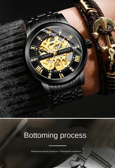 Zegarek męski FNGEEN automatyczny, wodoszczelny, modny, z widocznym mechanizmem, zastępuje zegarki zakochanych mężczyzn Relogio Masculino - Wianko - 5