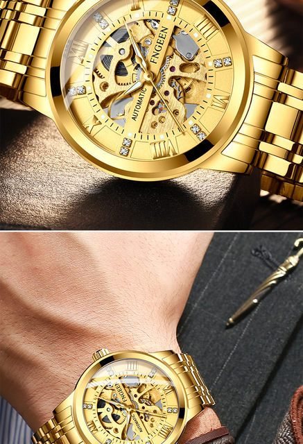 Zegarek męski FNGEEN automatyczny, wodoszczelny, modny, z widocznym mechanizmem, zastępuje zegarki zakochanych mężczyzn Relogio Masculino - Wianko - 10