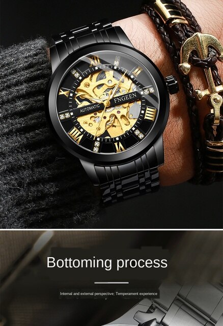 Zegarek męski FNGEEN automatyczny, wodoszczelny, modny, z widocznym mechanizmem, zastępuje zegarki zakochanych mężczyzn Relogio Masculino - Wianko - 6