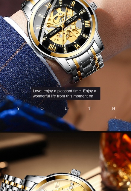 Zegarek męski FNGEEN automatyczny, wodoszczelny, modny, z widocznym mechanizmem, zastępuje zegarki zakochanych mężczyzn Relogio Masculino - Wianko - 26