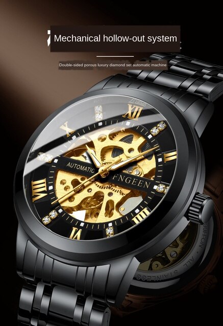 Zegarek męski FNGEEN automatyczny, wodoszczelny, modny, z widocznym mechanizmem, zastępuje zegarki zakochanych mężczyzn Relogio Masculino - Wianko - 1
