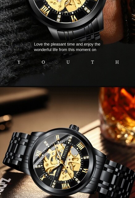 Zegarek męski FNGEEN automatyczny, wodoszczelny, modny, z widocznym mechanizmem, zastępuje zegarki zakochanych mężczyzn Relogio Masculino - Wianko - 19