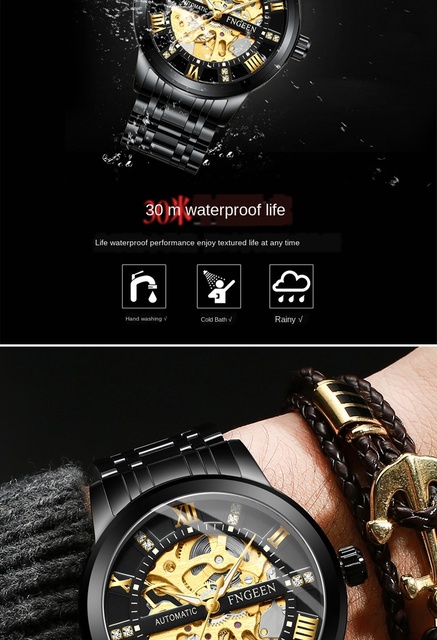 Zegarek męski FNGEEN automatyczny, wodoszczelny, modny, z widocznym mechanizmem, zastępuje zegarki zakochanych mężczyzn Relogio Masculino - Wianko - 18