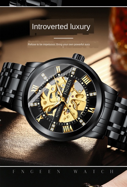 Zegarek męski FNGEEN automatyczny, wodoszczelny, modny, z widocznym mechanizmem, zastępuje zegarki zakochanych mężczyzn Relogio Masculino - Wianko - 4