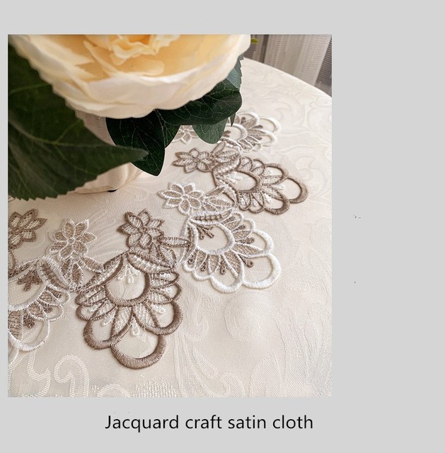 Luksusowy obrus europejskiej koronki żakardowej satynowy - okrągły - na stół - dla domu, wesele, bankiet, meble, pokrywa - Wianko - 9