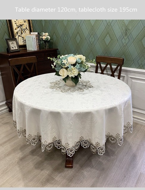 Luksusowy obrus europejskiej koronki żakardowej satynowy - okrągły - na stół - dla domu, wesele, bankiet, meble, pokrywa - Wianko - 7